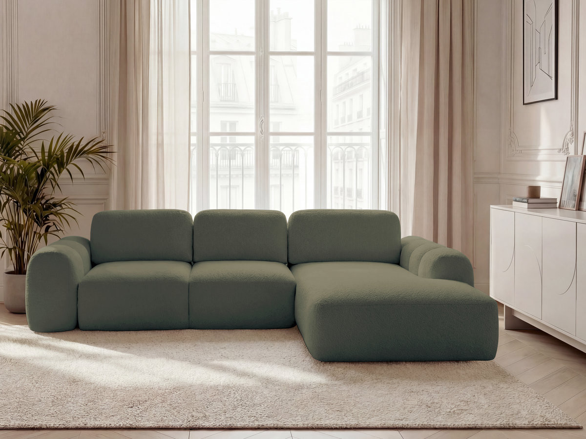 Canapé d'angle convertible coffre grande méridienne MONTAIGNE bouclette vert — vue 4