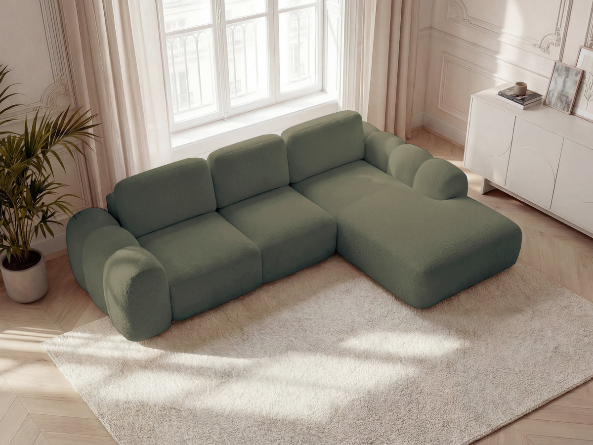 Canapé d'angle convertible coffre grande méridienne MONTAIGNE bouclette vert — vue 6