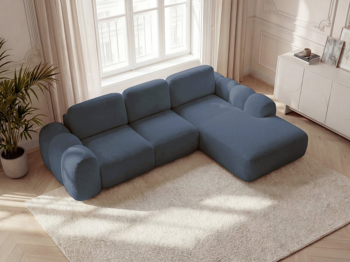 Canapé d'angle convertible coffre grande méridienne MONTAIGNE tissu bouclette