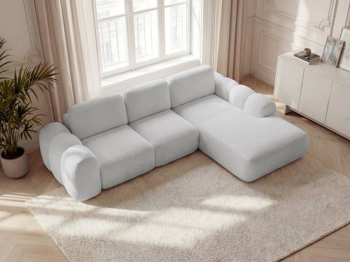 Canapé d'angle convertible coffre grande méridienne MONTAIGNE tissu bouclette