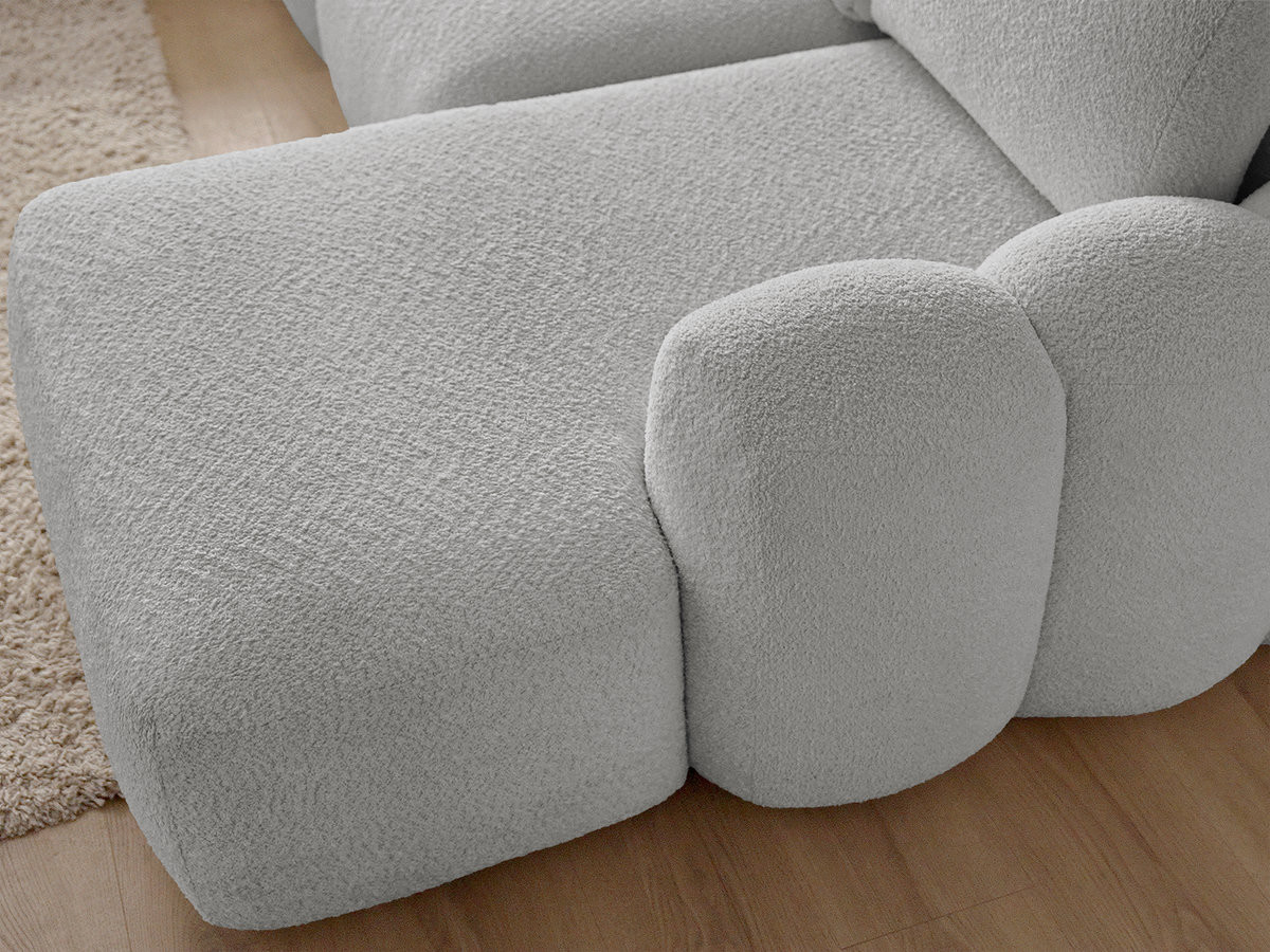 Canapé d'angle convertible coffre grande méridienne MONTAIGNE tissu bouclette