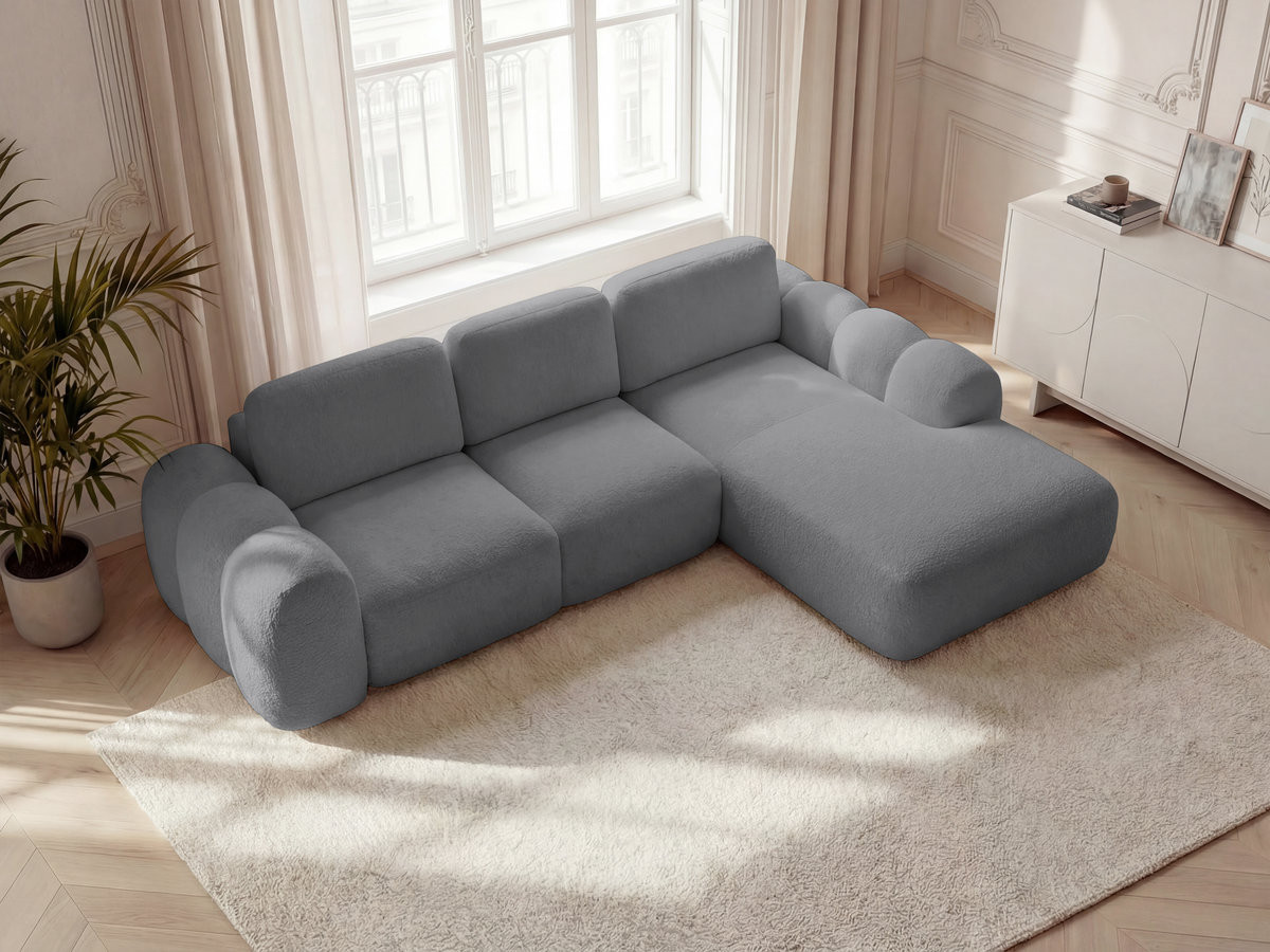 Canapé d'angle convertible coffre grande méridienne MONTAIGNE tissu bouclette