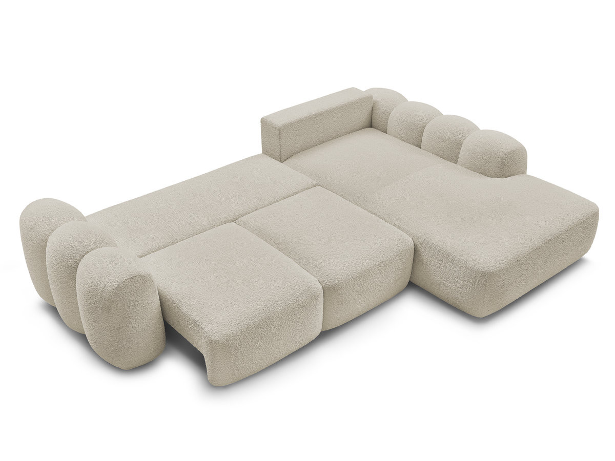 Canapé d'angle convertible coffre grande méridienne MONTAIGNE tissu bouclette