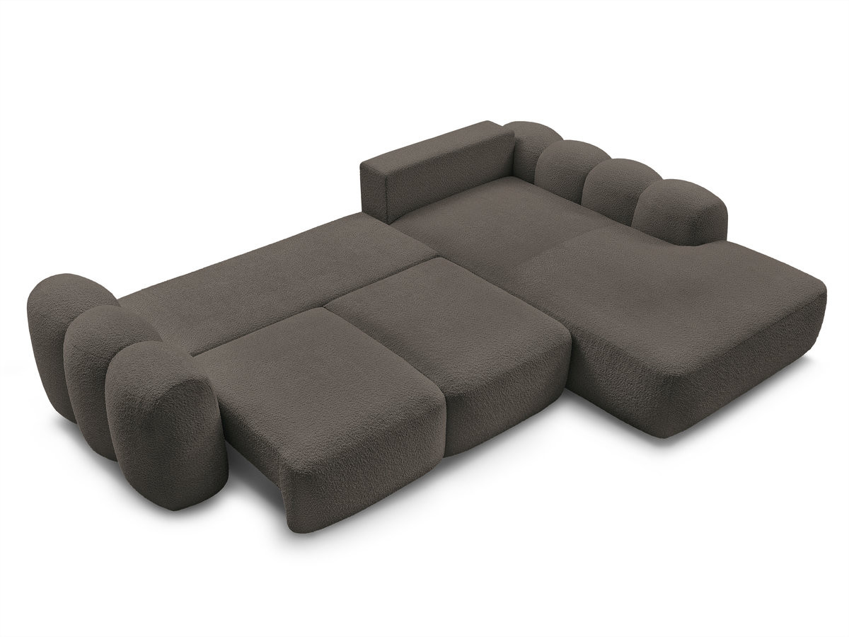 Canapé d'angle convertible coffre grande méridienne MONTAIGNE tissu bouclette