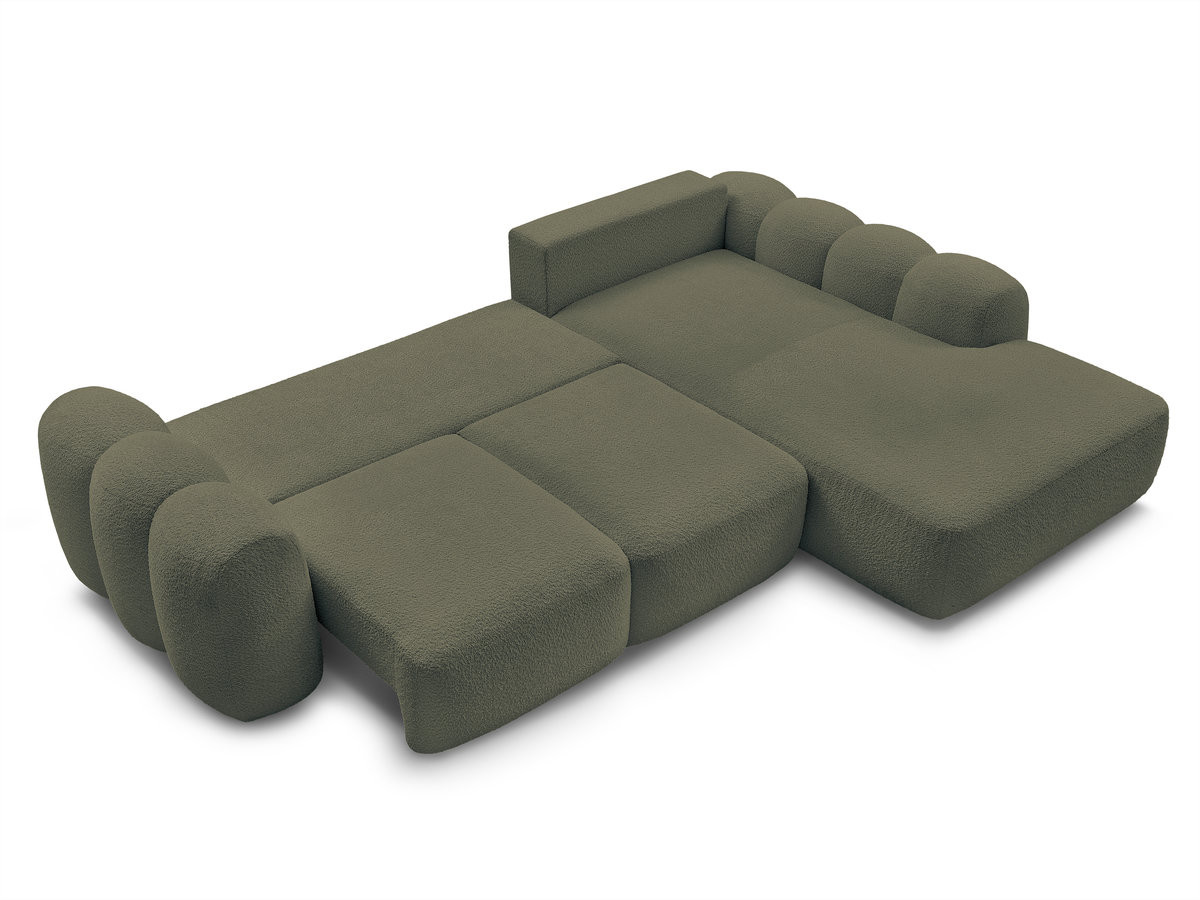 Canapé d'angle convertible coffre grande méridienne MONTAIGNE tissu bouclette