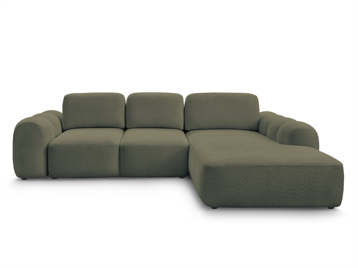 Canapé d'angle convertible coffre grande méridienne MONTAIGNE tissu bouclette