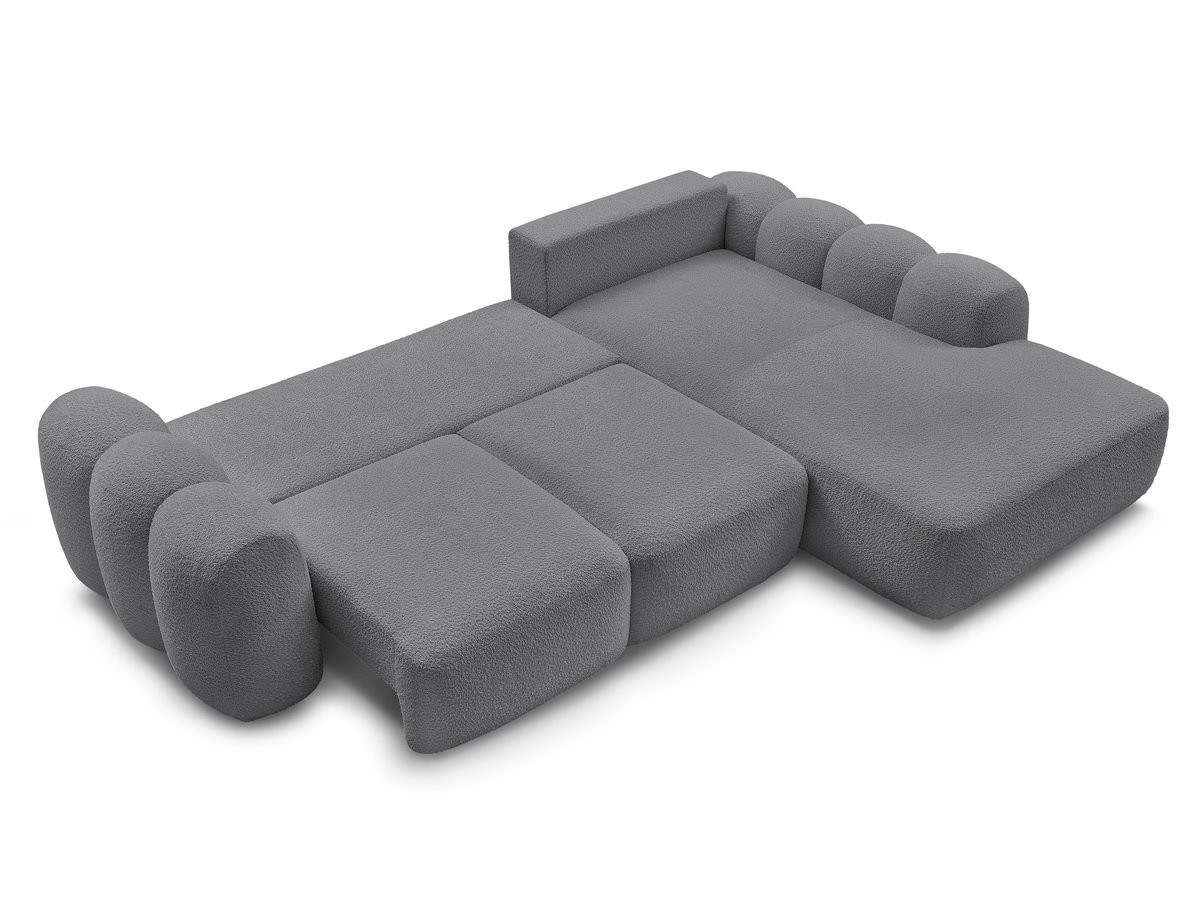 Canapé d'angle convertible coffre grande méridienne MONTAIGNE tissu bouclette
