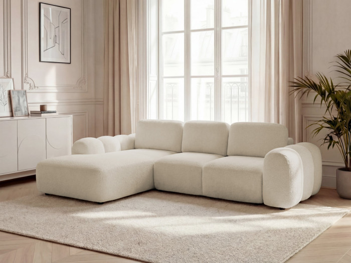 Canapé d'angle L convertible MONTAIGNE tissu bouclette