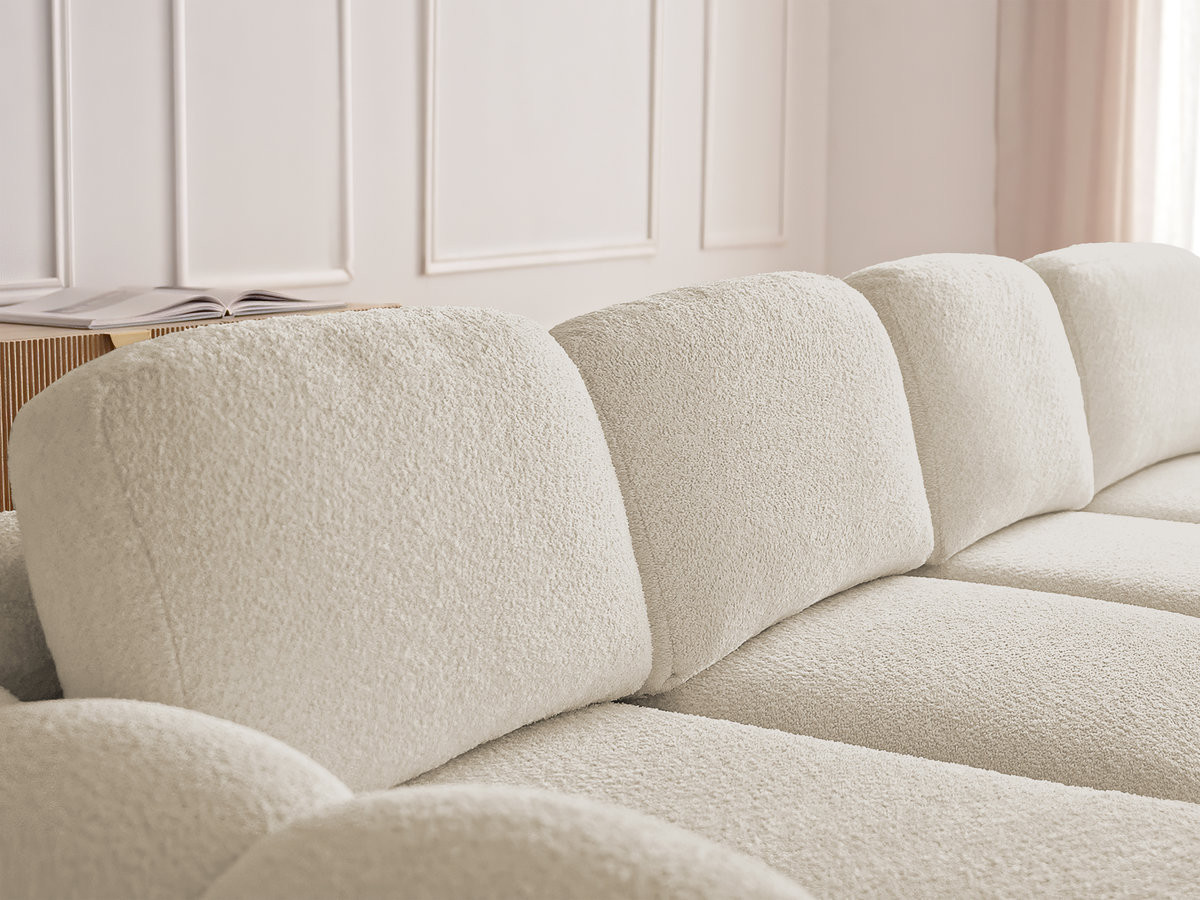 Canapé d'angle convertible coffre grande méridienne MONTAIGNE tissu bouclette