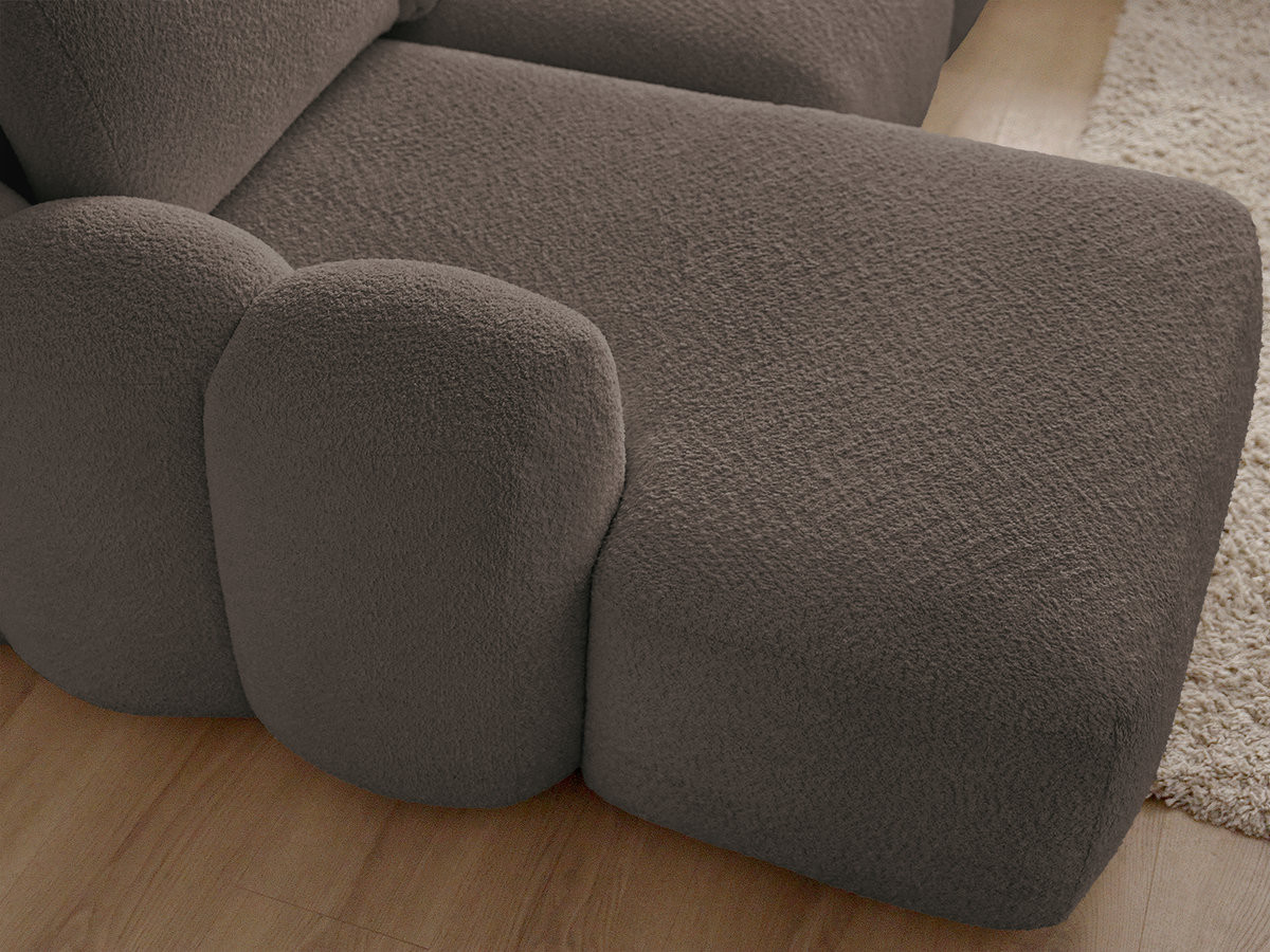 Canapé d'angle convertible coffre grande méridienne MONTAIGNE tissu bouclette