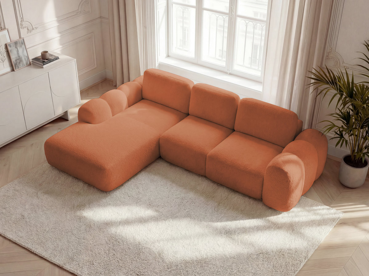 Canapé d'angle convertible coffre grande méridienne MONTAIGNE tissu bouclette