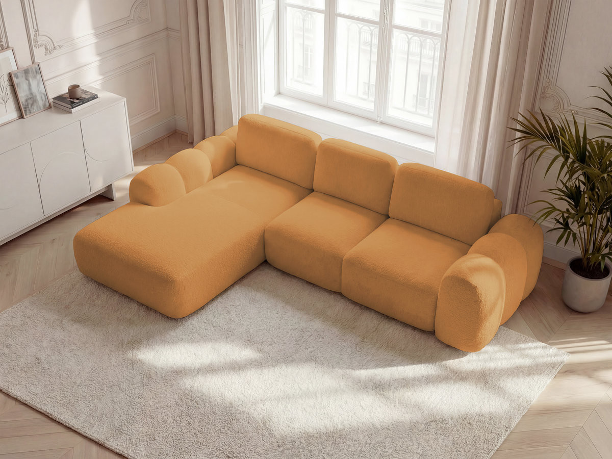 Canapé d'angle convertible coffre grande méridienne MONTAIGNE tissu bouclette