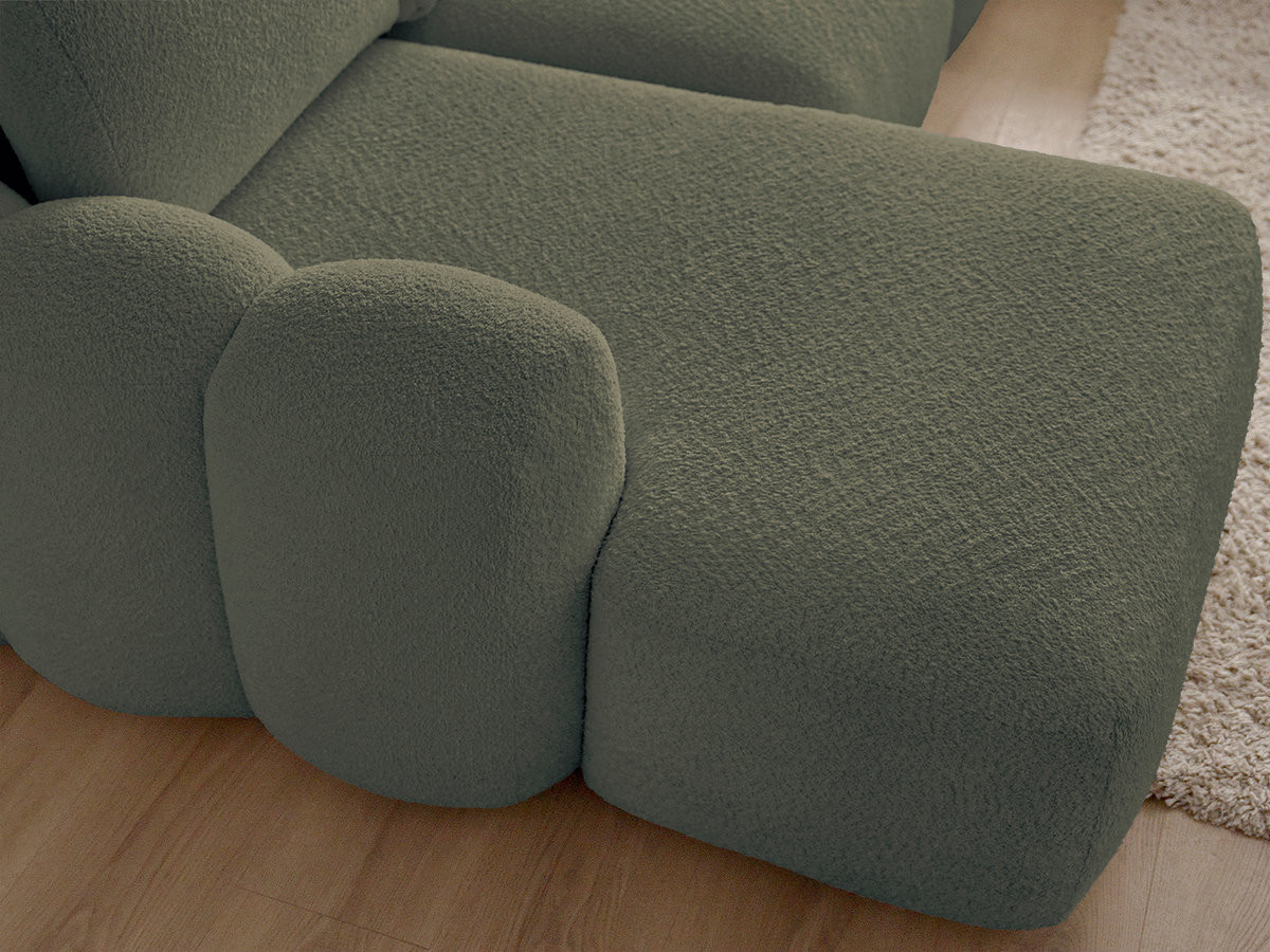 Canapé d'angle convertible coffre grande méridienne MONTAIGNE tissu bouclette