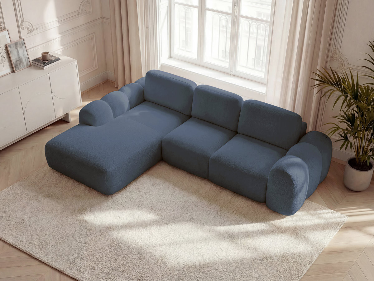 Canapé d'angle convertible coffre grande méridienne MONTAIGNE tissu bouclette