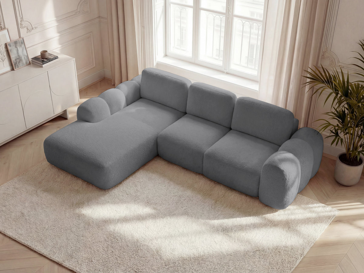 Canapé d'angle convertible coffre grande méridienne MONTAIGNE tissu bouclette