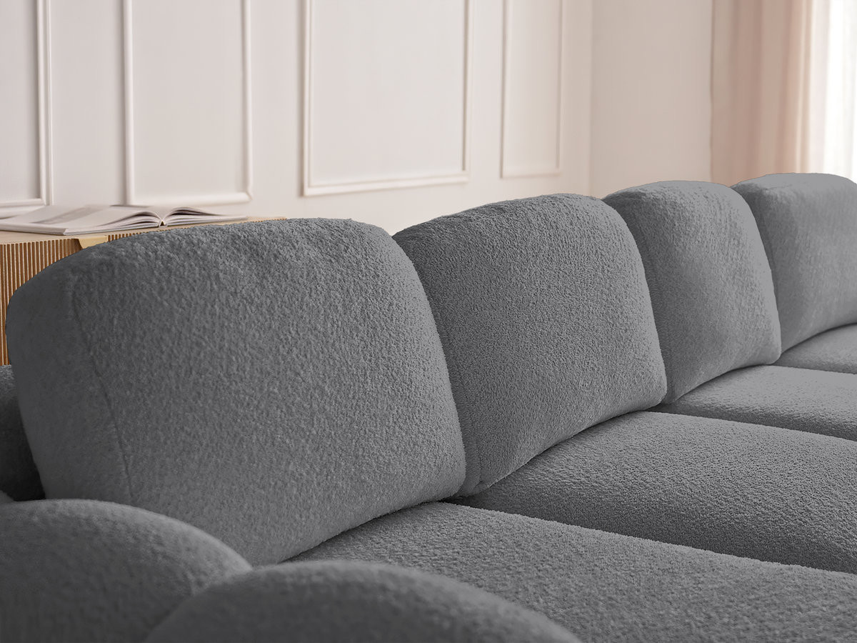 Canapé d'angle convertible coffre grande méridienne MONTAIGNE tissu bouclette