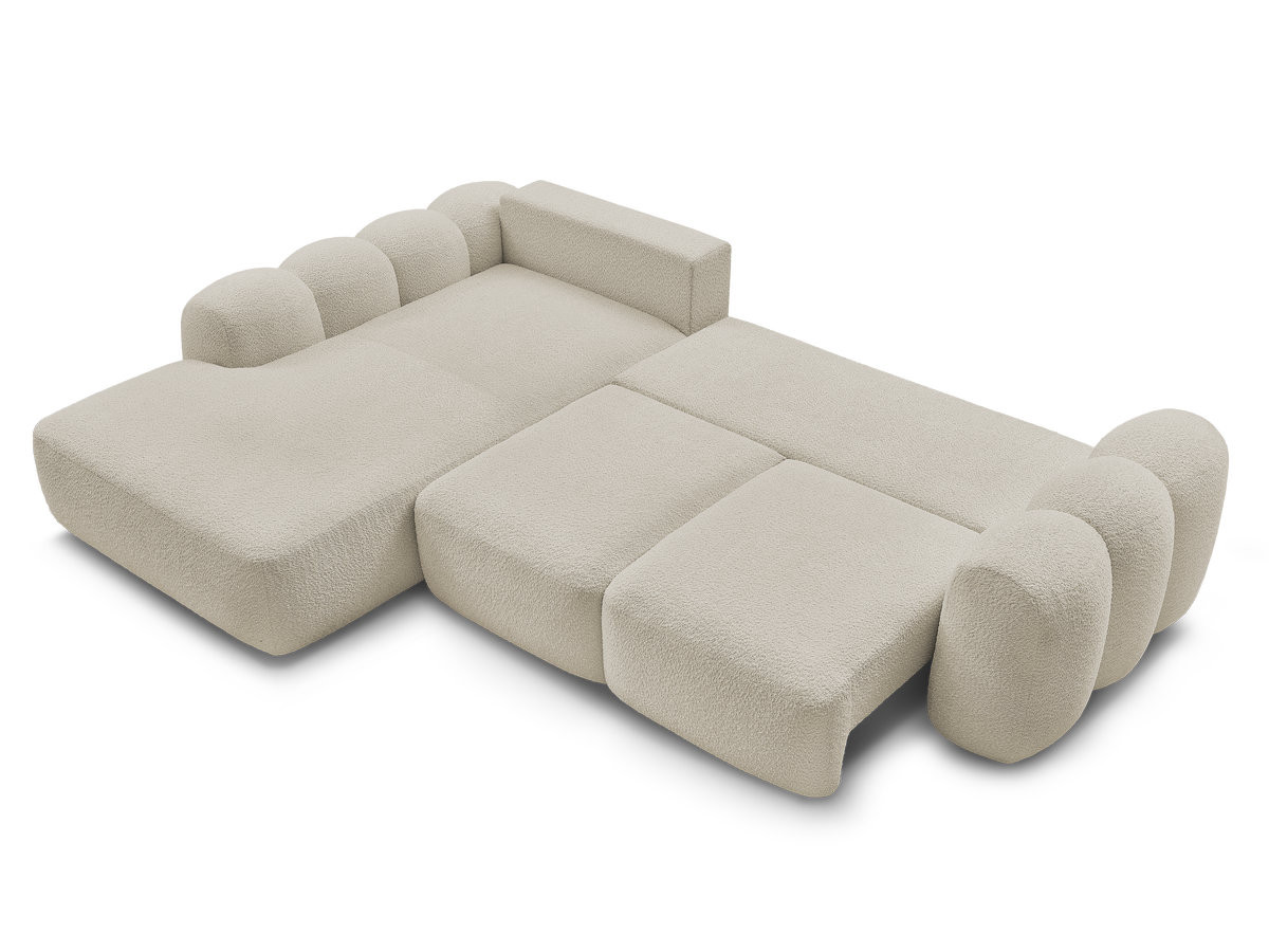 Canapé d'angle convertible coffre grande méridienne MONTAIGNE tissu bouclette