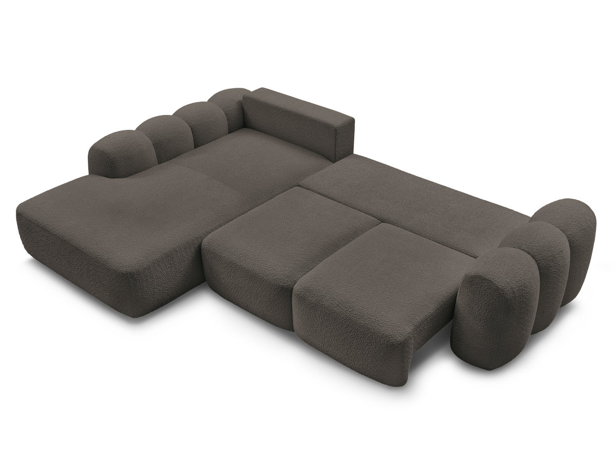 Canapé d'angle convertible coffre grande méridienne MONTAIGNE tissu bouclette