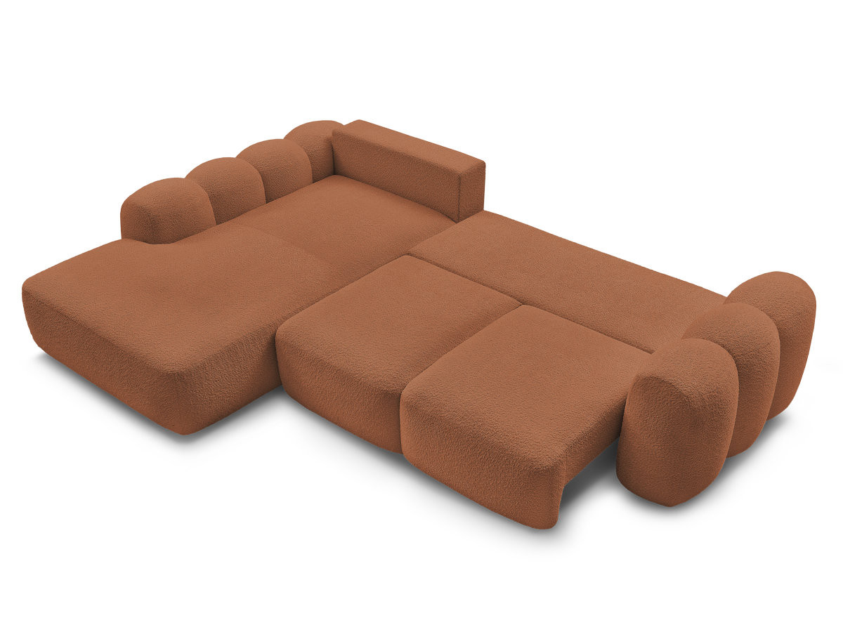 Canapé d'angle convertible coffre grande méridienne MONTAIGNE tissu bouclette