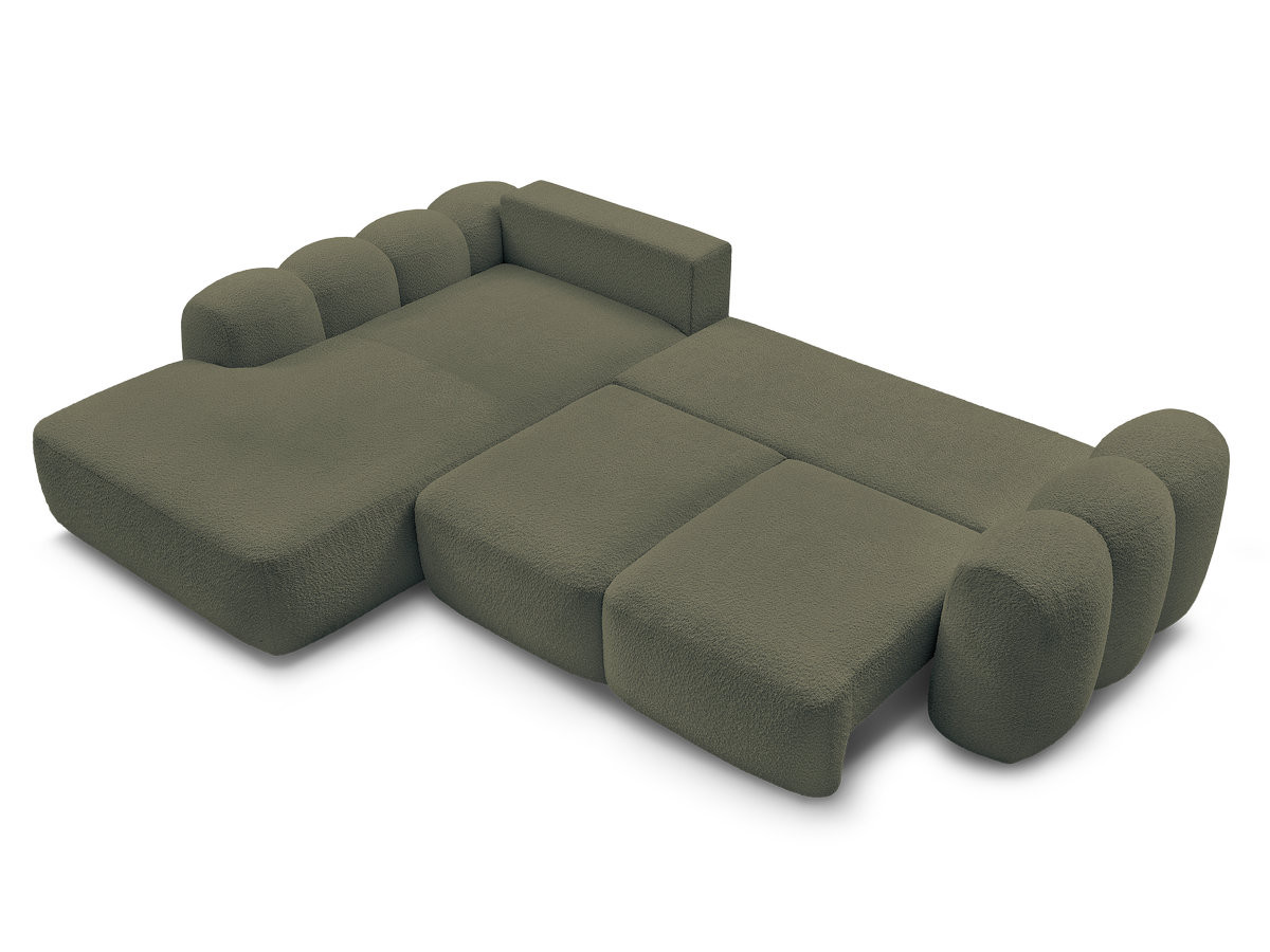 Canapé d'angle convertible coffre grande méridienne MONTAIGNE tissu bouclette