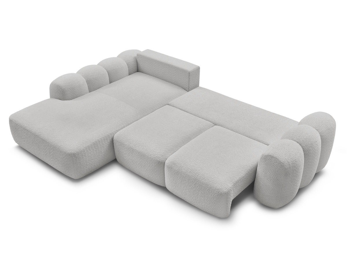 Canapé d'angle convertible coffre grande méridienne MONTAIGNE tissu bouclette