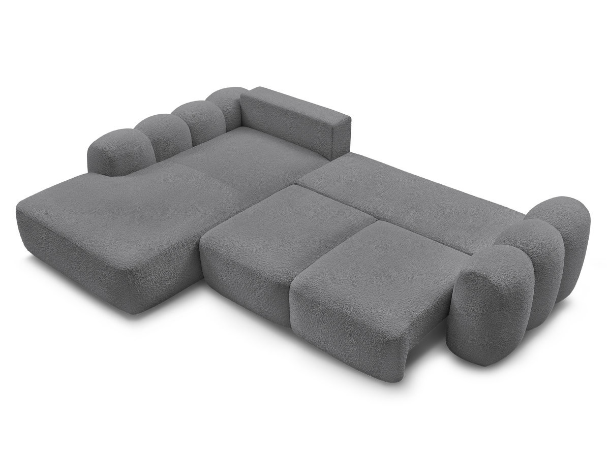 Canapé d'angle convertible coffre grande méridienne MONTAIGNE tissu bouclette