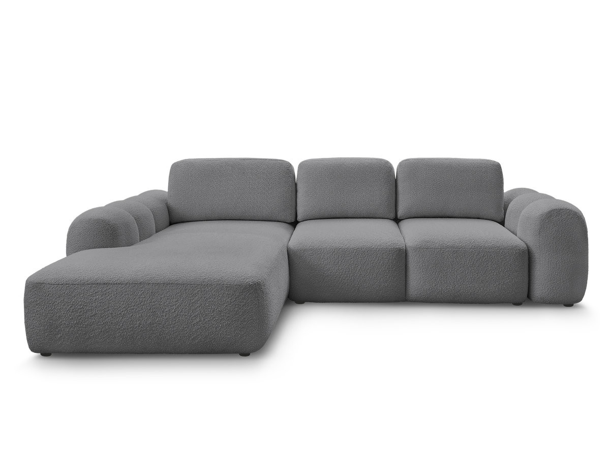 Canapé d'angle convertible coffre grande méridienne MONTAIGNE tissu bouclette