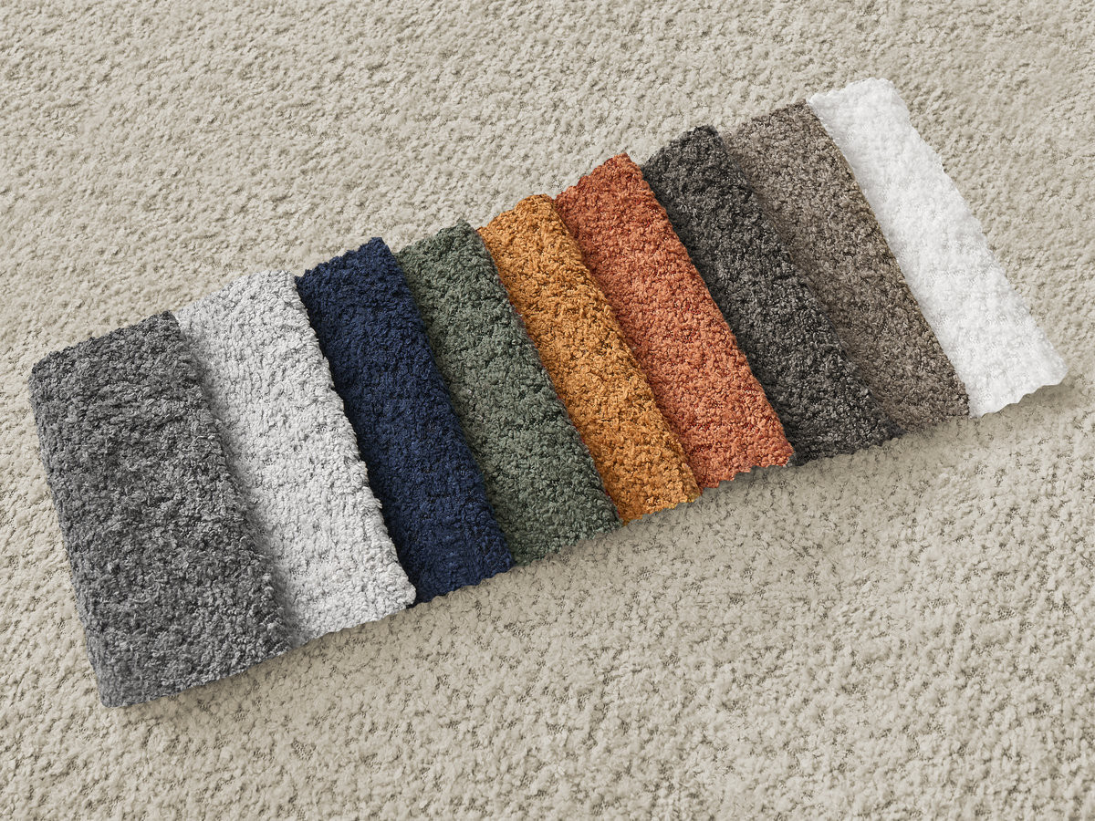 Canapé d'angle convertible coffre grande méridienne MONTAIGNE bouclette avec pouf beige — vue 5