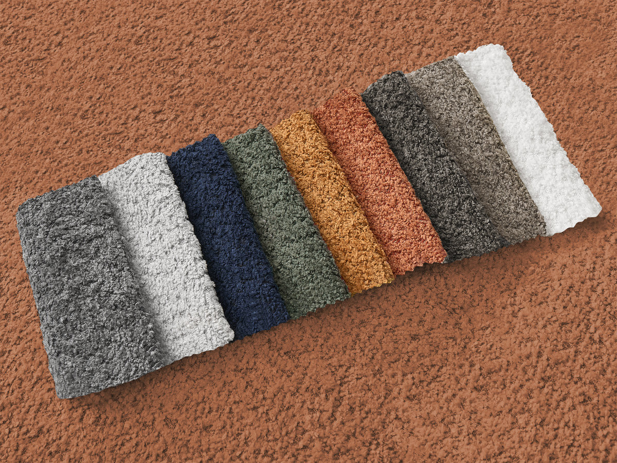 Canapé d'angle convertible coffre grande méridienne MONTAIGNE bouclette avec pouf orange — vue 5