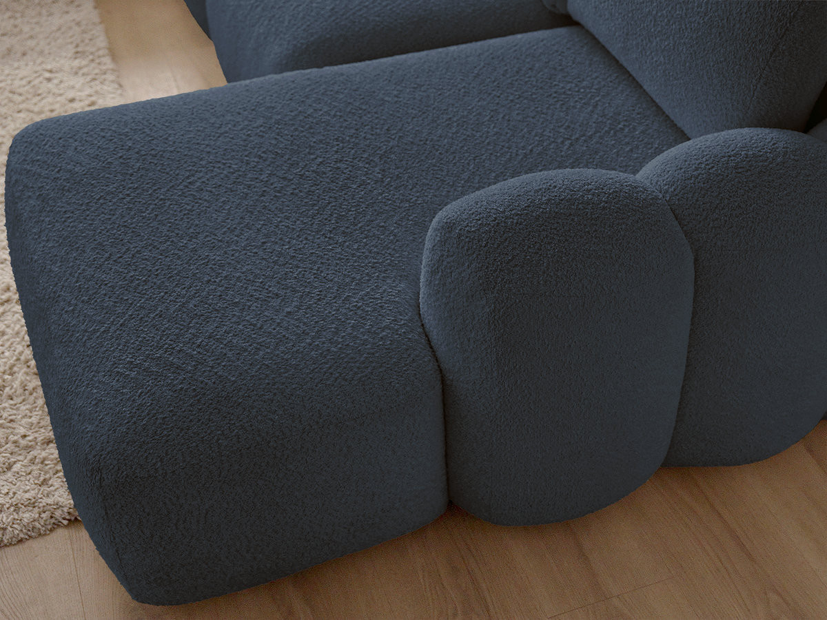 Canapé d'angle convertible coffre grande méridienne MONTAIGNE tissu bouclette avec pouf