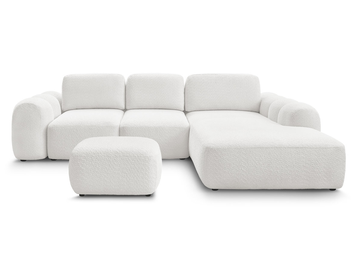 Canapé d'angle convertible coffre grande méridienne MONTAIGNE tissu bouclette avec pouf