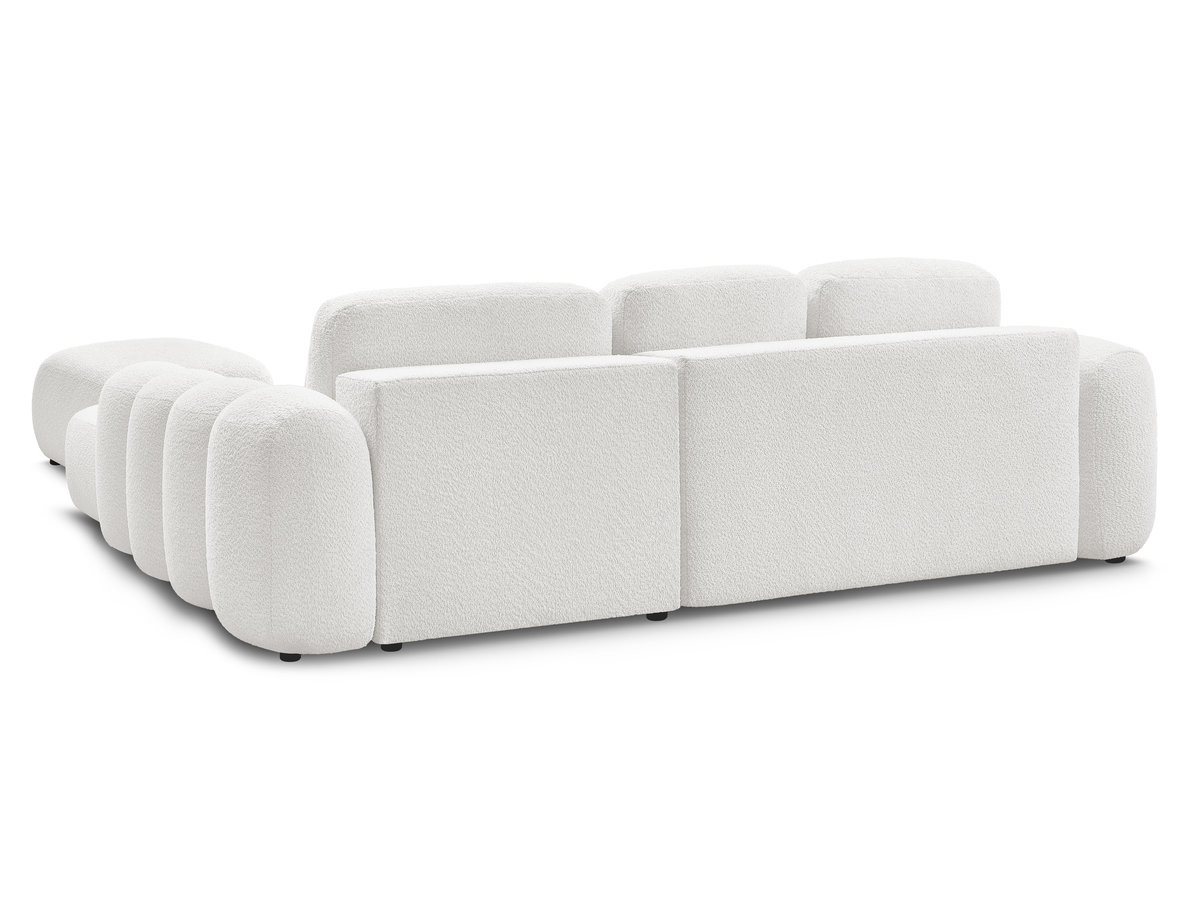 Canapé d'angle convertible coffre grande méridienne MONTAIGNE tissu bouclette avec pouf