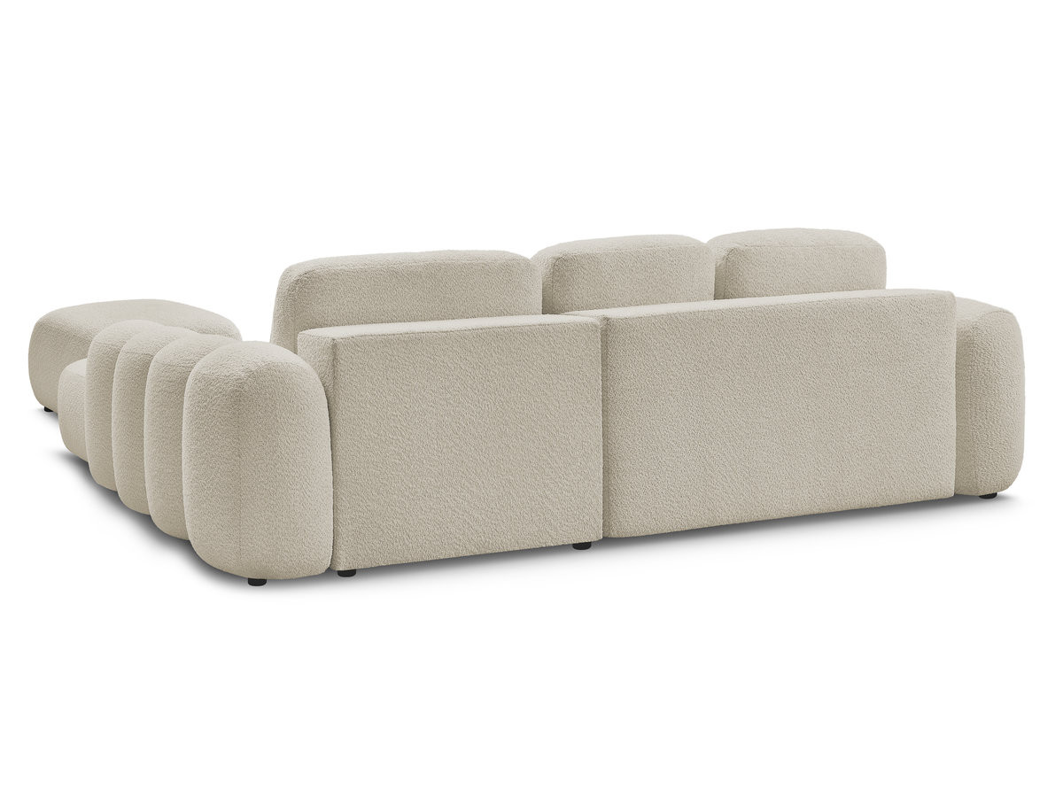 Canapé d'angle convertible coffre grande méridienne MONTAIGNE tissu bouclette avec pouf