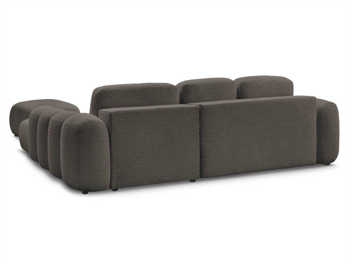 Canapé d'angle convertible coffre grande méridienne MONTAIGNE tissu bouclette avec pouf