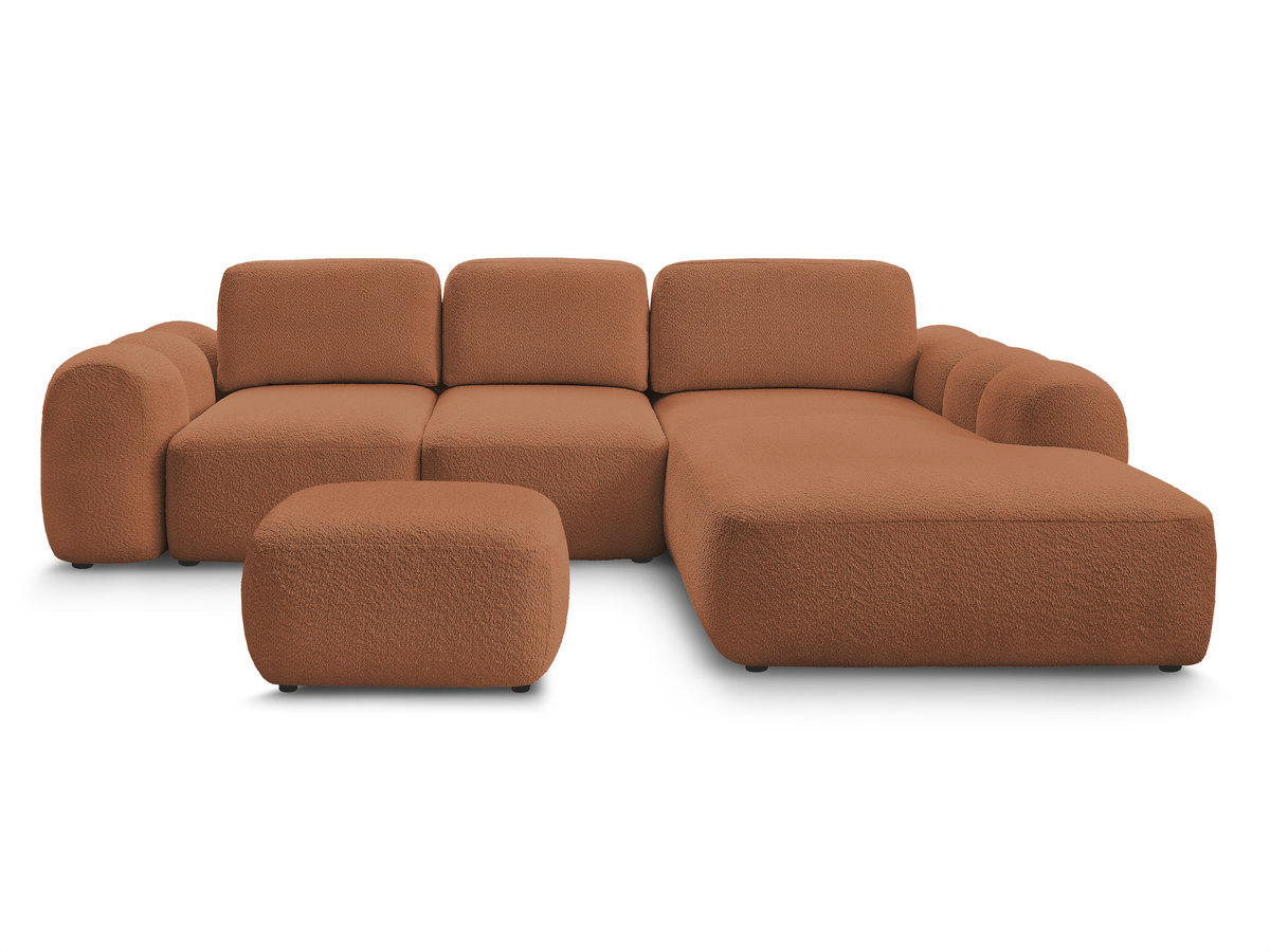 Canapé d'angle convertible coffre grande méridienne MONTAIGNE tissu bouclette avec pouf