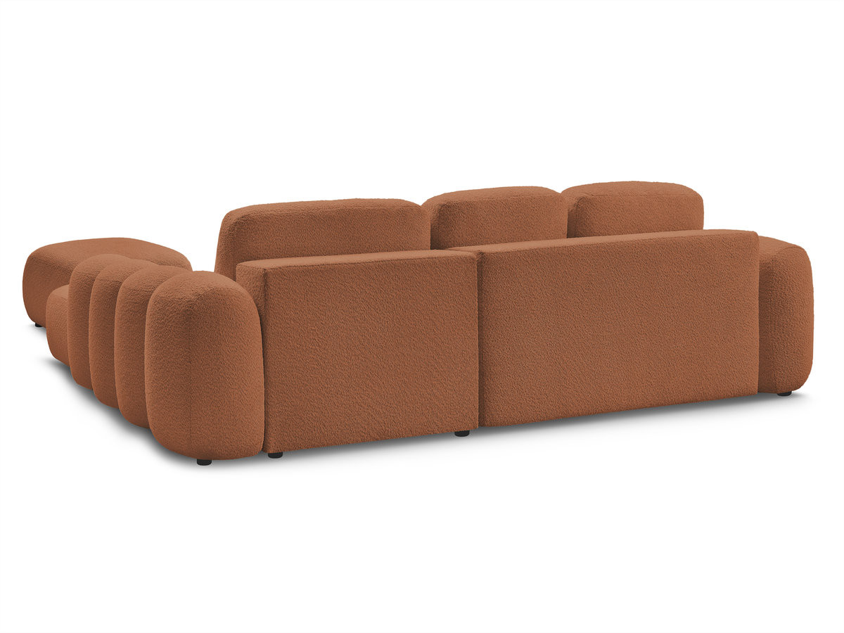 Canapé d'angle convertible coffre grande méridienne MONTAIGNE tissu bouclette avec pouf