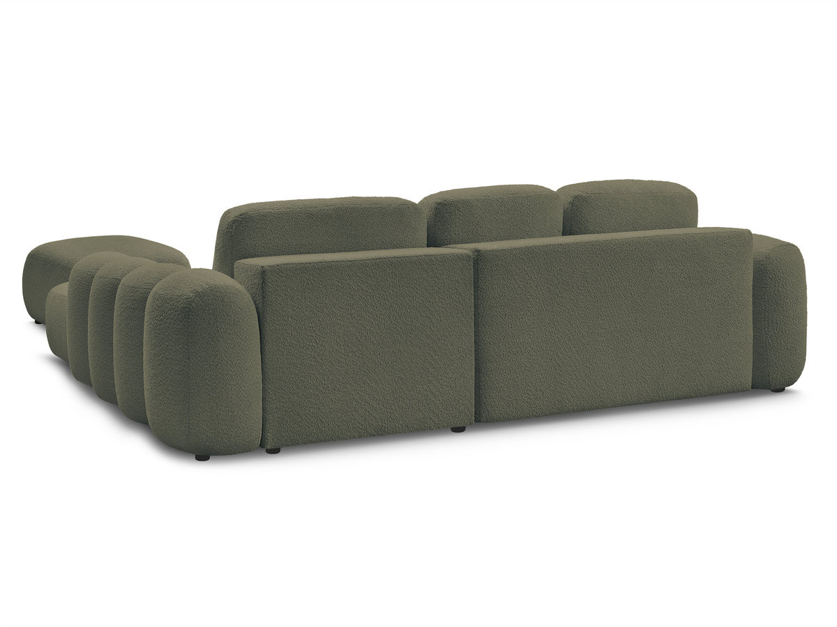 Canapé d'angle convertible coffre grande méridienne MONTAIGNE tissu bouclette avec pouf