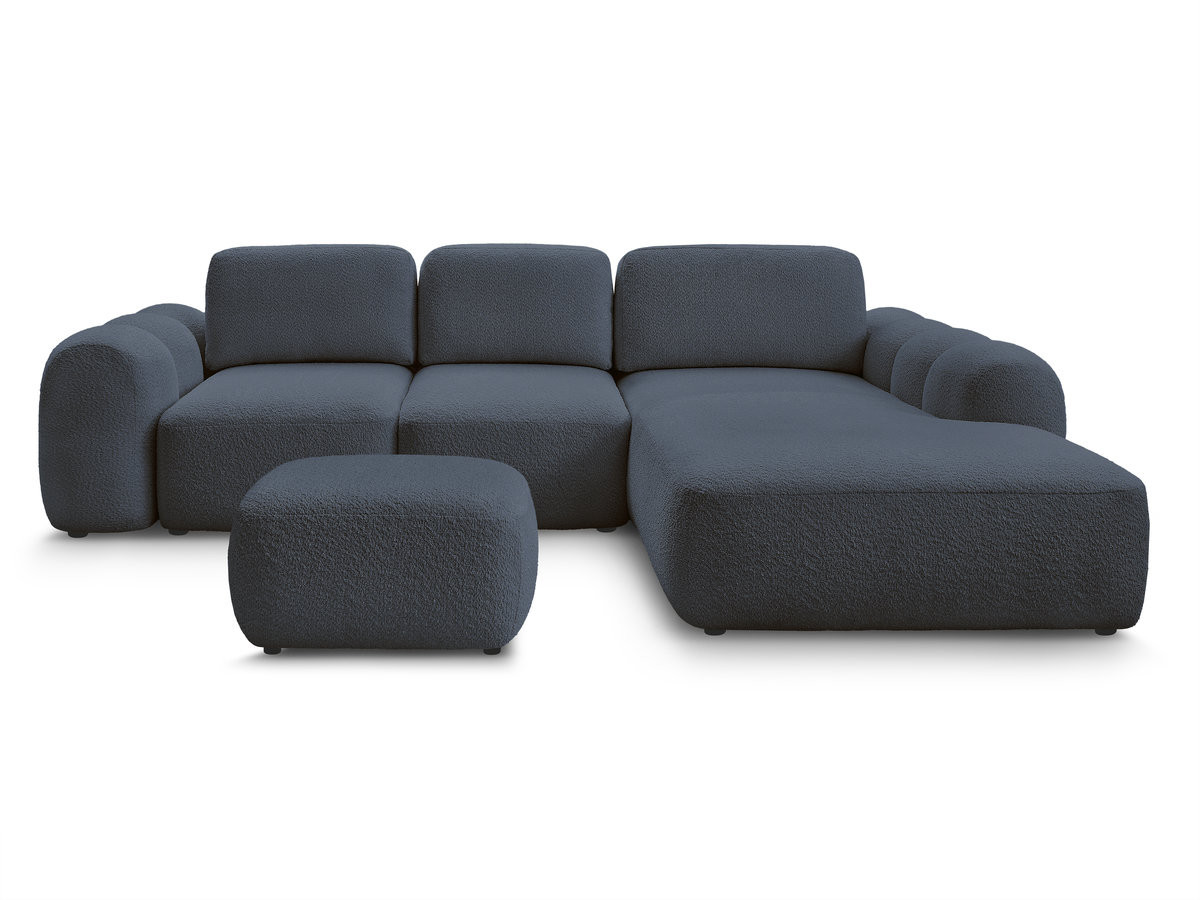 Canapé d'angle convertible coffre grande méridienne MONTAIGNE tissu bouclette avec pouf