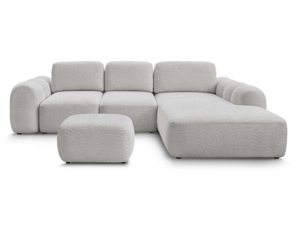 Canapé d'angle convertible coffre grande méridienne MONTAIGNE tissu bouclette avec pouf