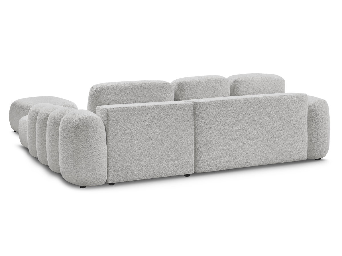 Canapé d'angle convertible coffre grande méridienne MONTAIGNE tissu bouclette avec pouf