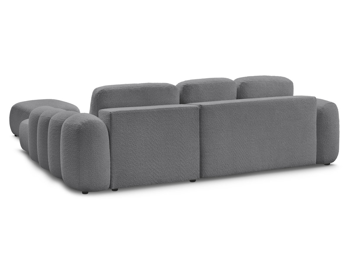 Canapé d'angle convertible coffre grande méridienne MONTAIGNE tissu bouclette avec pouf