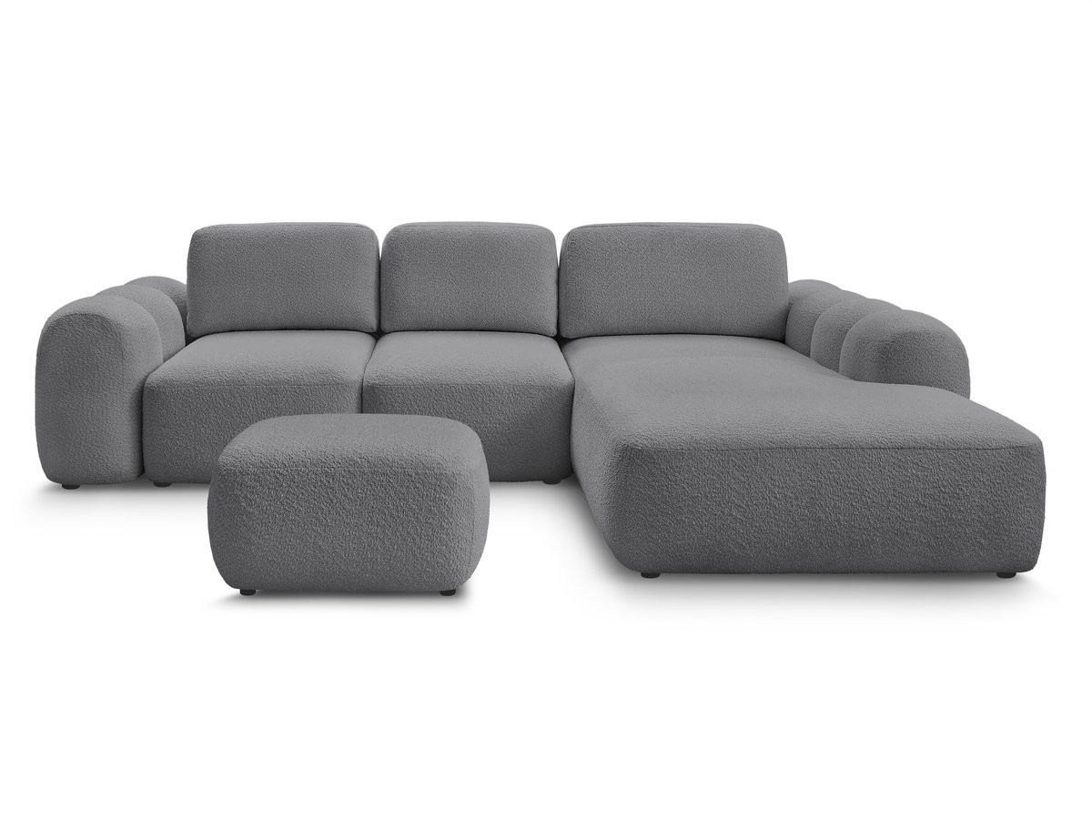 Canapé d'angle convertible coffre grande méridienne MONTAIGNE tissu bouclette avec pouf