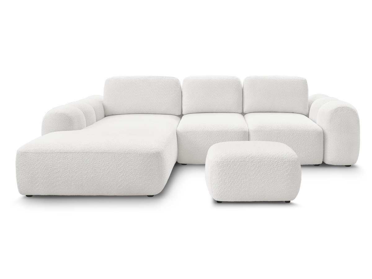 Canapé d'angle convertible coffre grande méridienne MONTAIGNE tissu bouclette avec pouf
