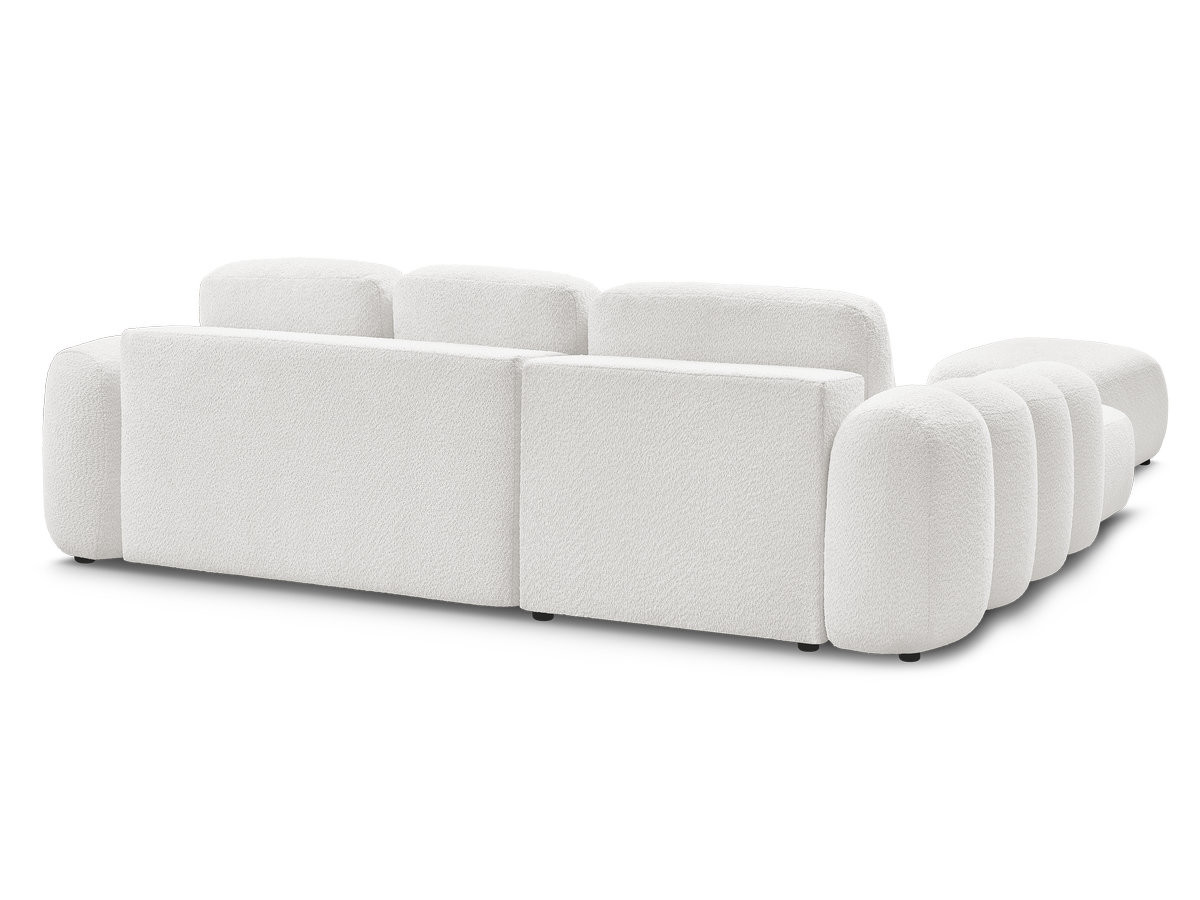 Canapé d'angle convertible coffre grande méridienne MONTAIGNE tissu bouclette avec pouf