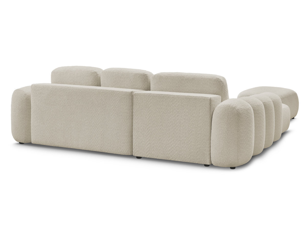 Canapé d'angle convertible coffre grande méridienne MONTAIGNE tissu bouclette avec pouf