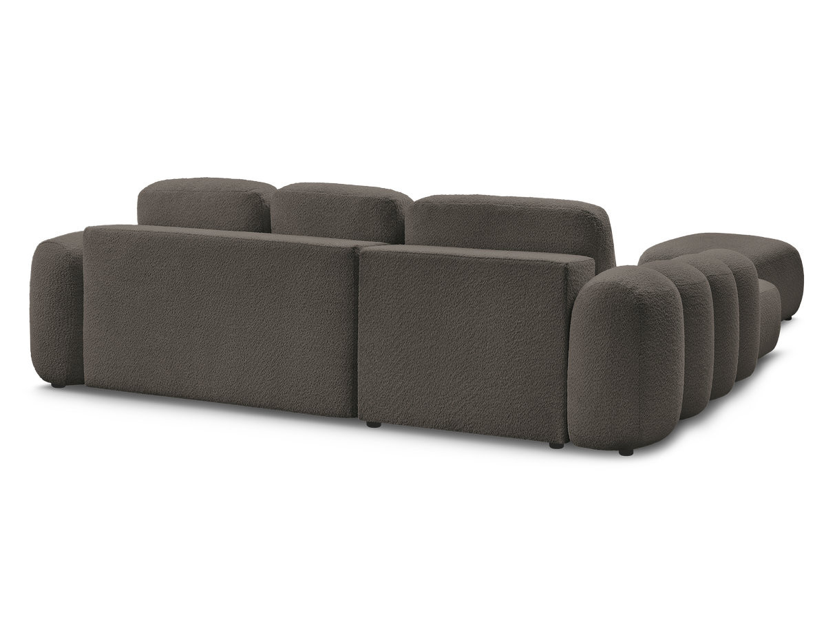 Canapé d'angle convertible coffre grande méridienne MONTAIGNE tissu bouclette avec pouf