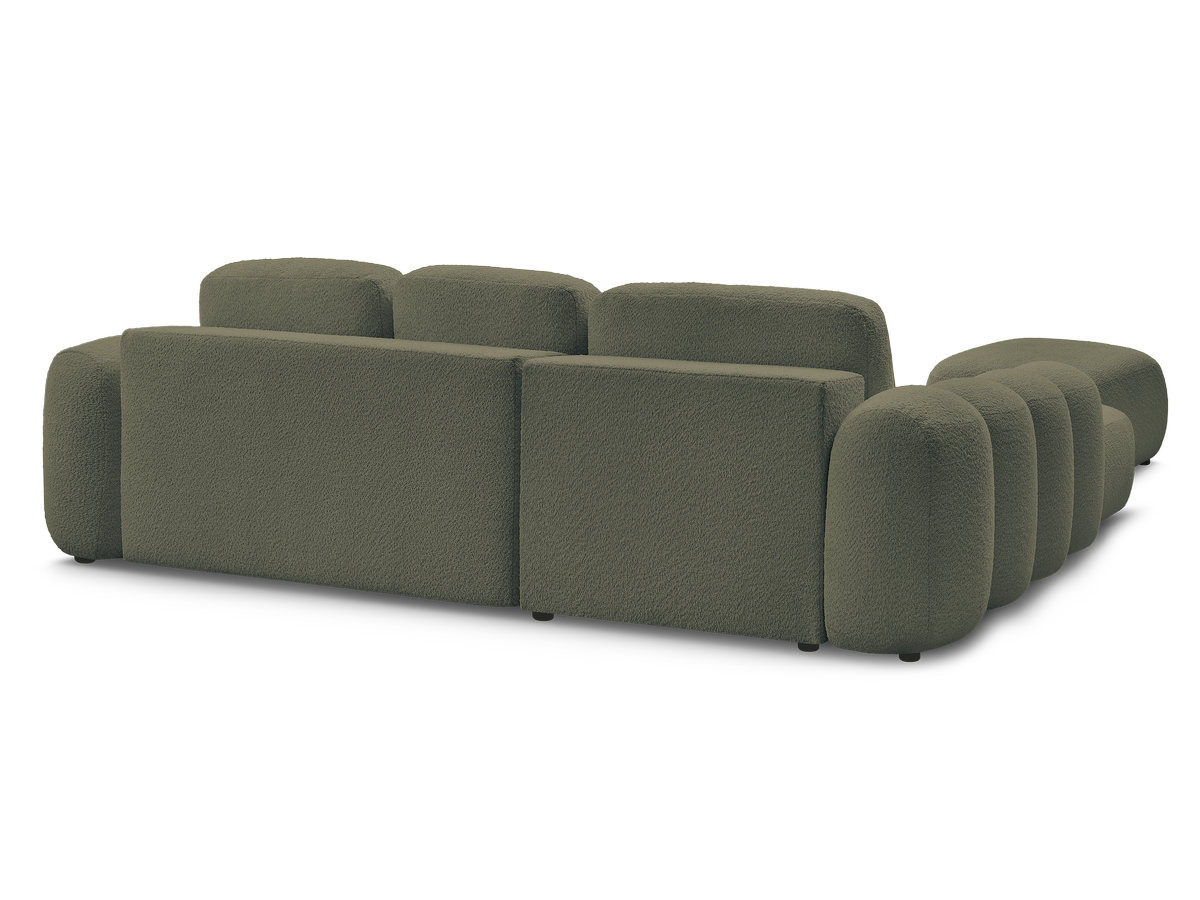 Canapé d'angle convertible coffre grande méridienne MONTAIGNE tissu bouclette avec pouf