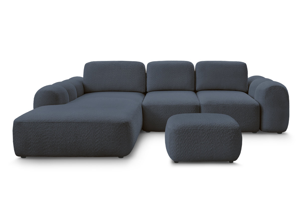 Canapé d'angle convertible coffre grande méridienne MONTAIGNE tissu bouclette avec pouf