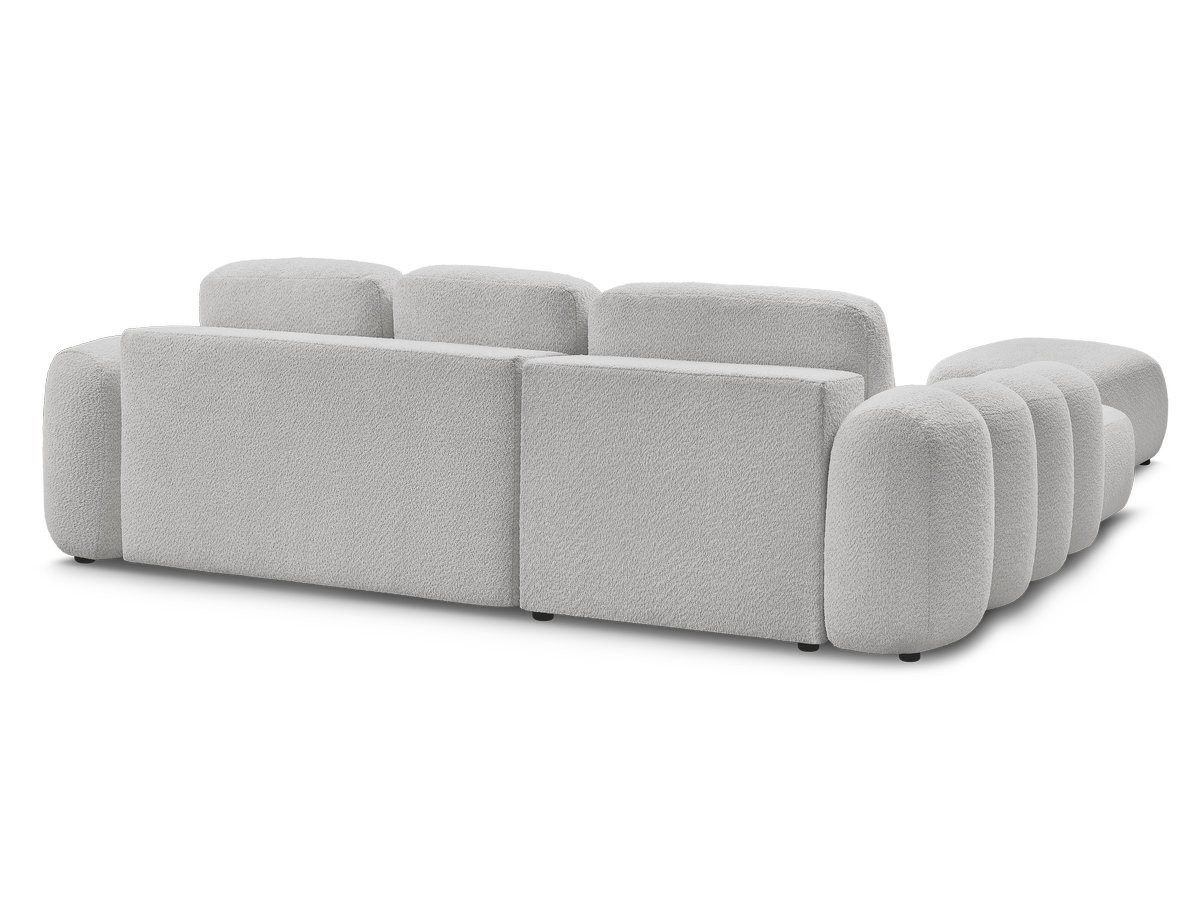 Canapé d'angle convertible coffre grande méridienne MONTAIGNE tissu bouclette avec pouf