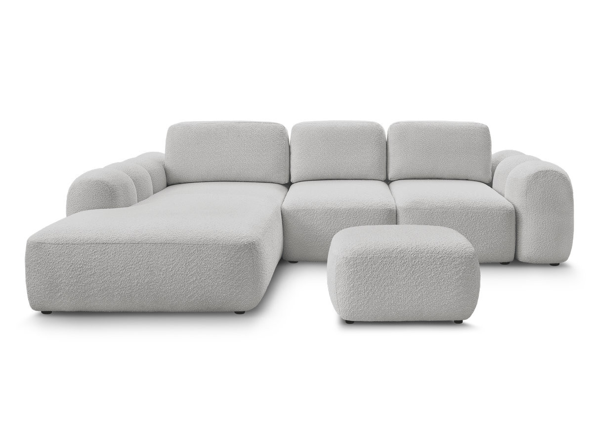 Canapé d'angle convertible coffre grande méridienne MONTAIGNE tissu bouclette avec pouf